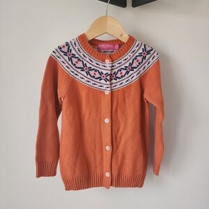 London Fog Girl's Orange Cardigan with Patterned Yoke